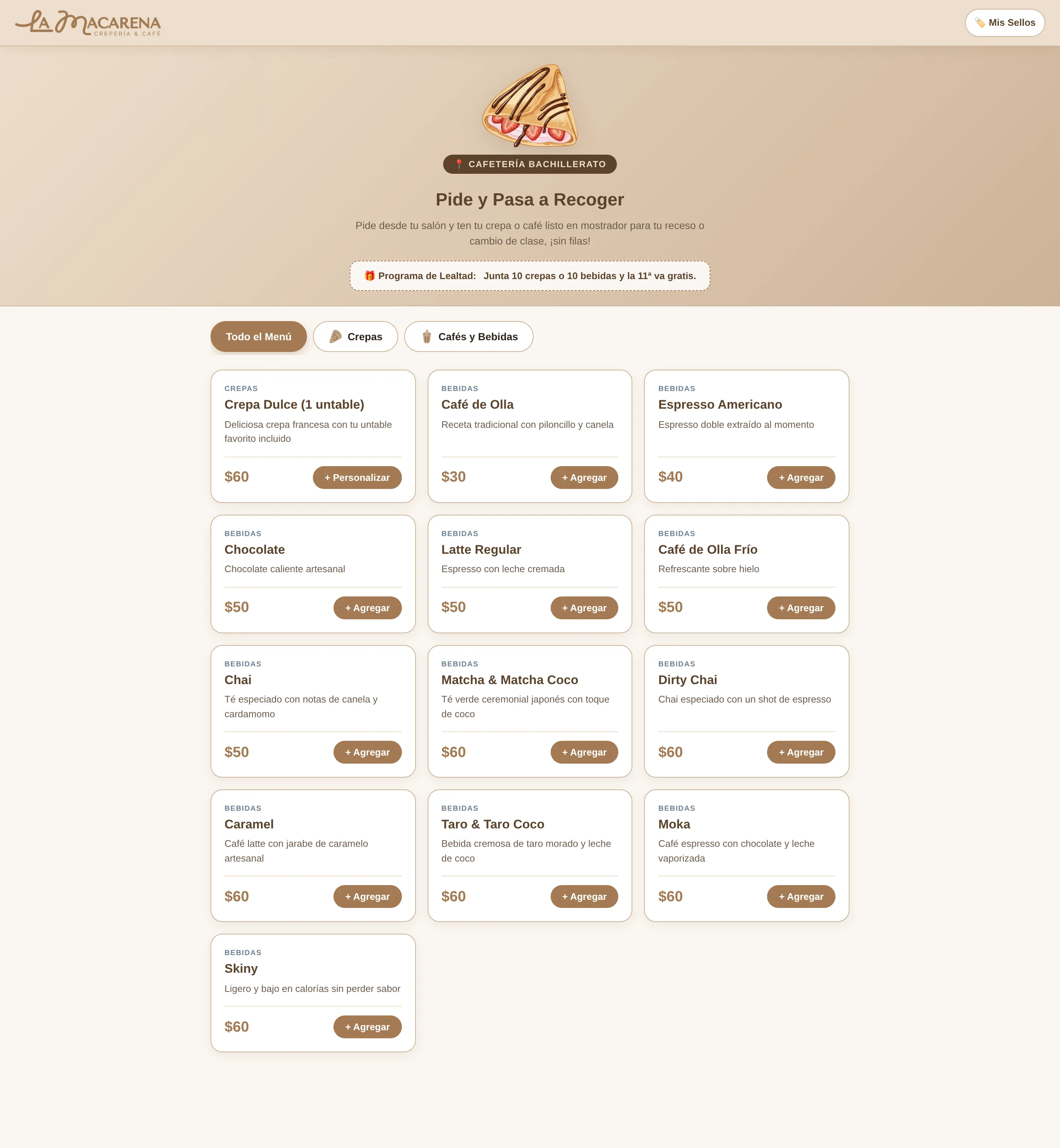 Sitio completo de La Macarena Crepería & Café