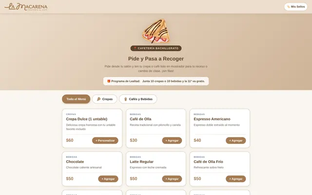 Captura del sitio de La Macarena Crepería & Café
