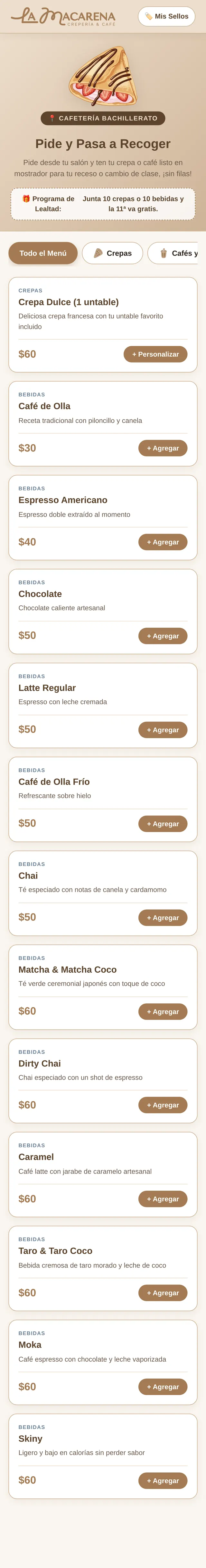 Vista del sitio de La Macarena Crepería & Café