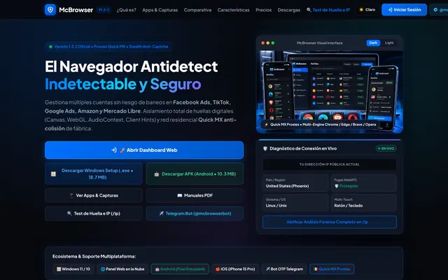 Captura del sitio de McBrowser