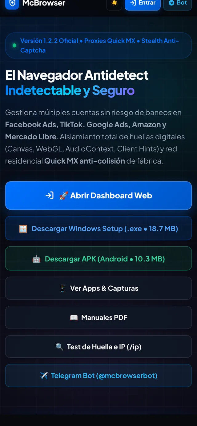 Vista del sitio de McBrowser