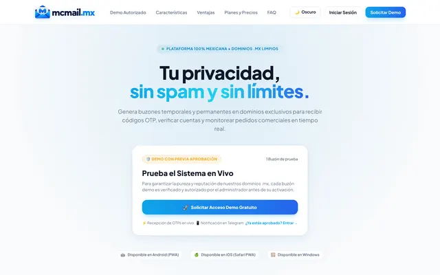 Captura del sitio de McMail