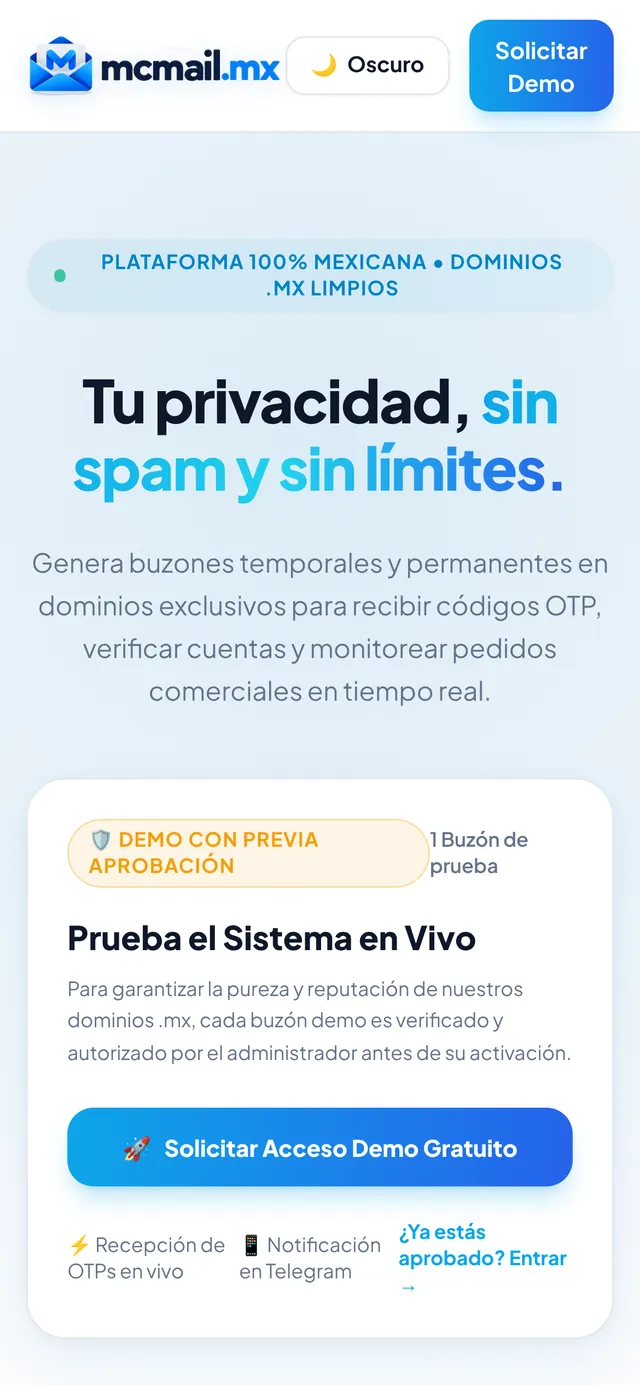 Vista del sitio de McMail