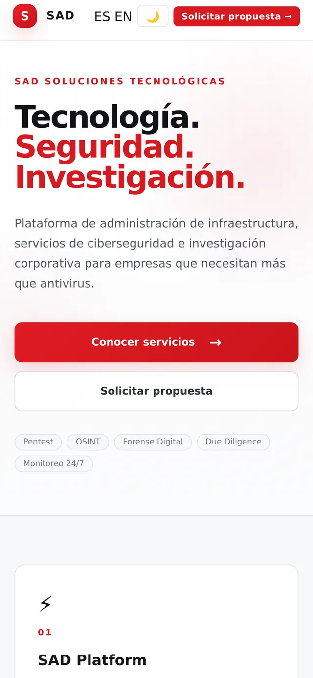 Vista del sitio de SAD Soluciones Tecnológicas