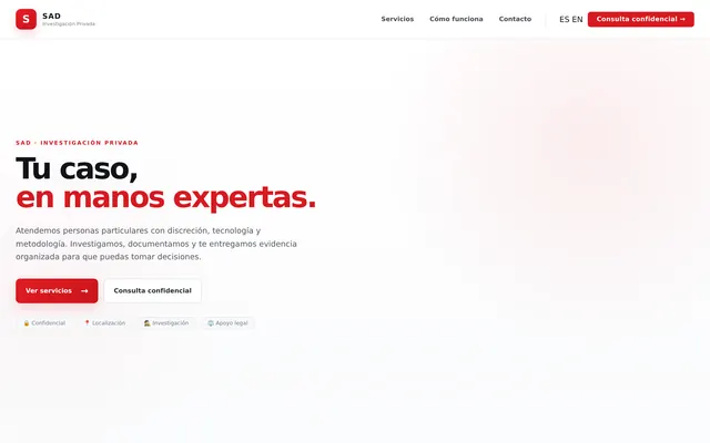 Vista del sitio de SAD Soluciones Tecnológicas