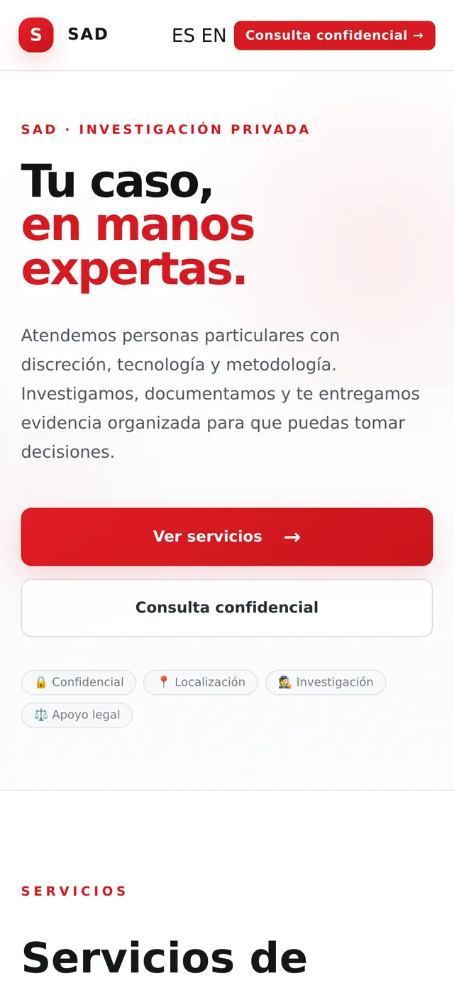 Vista del sitio de SAD Soluciones Tecnológicas